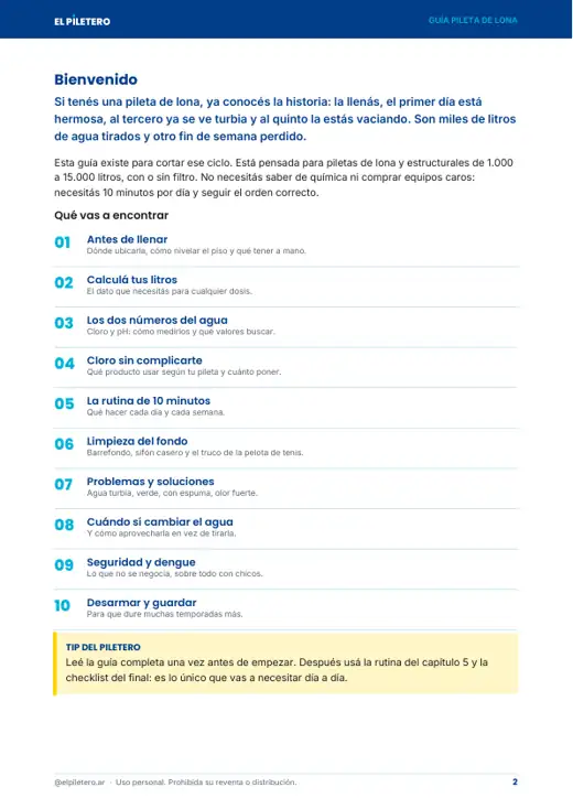 Índice de la guía de lona